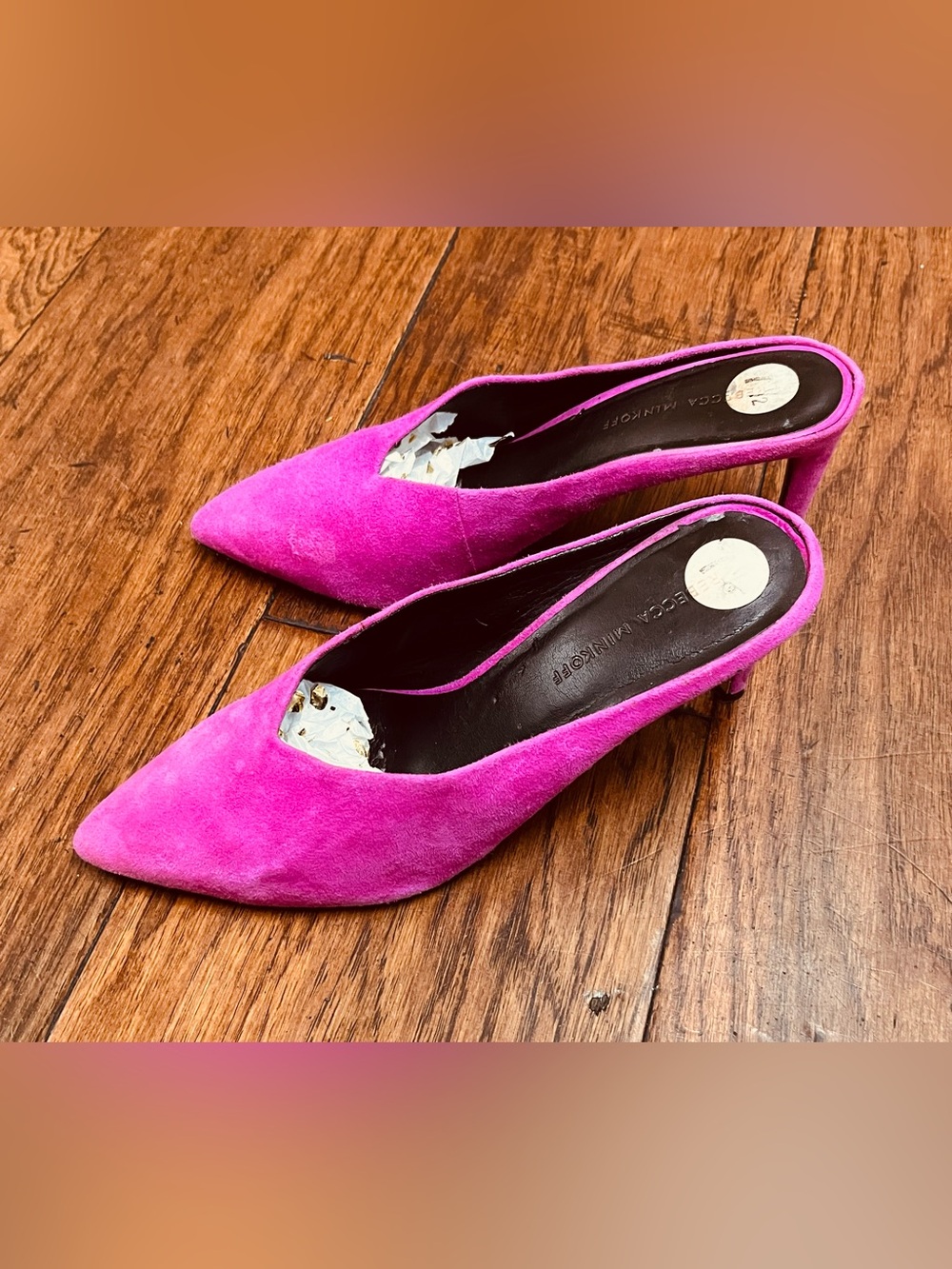 Rebecca Minkoff vamp cut fuchsia pink suede mules - Picture 5 of 7